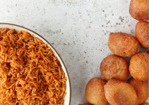 Authentic jollof rice and puff puff, made by Chefs, that can be delivered locally in London.